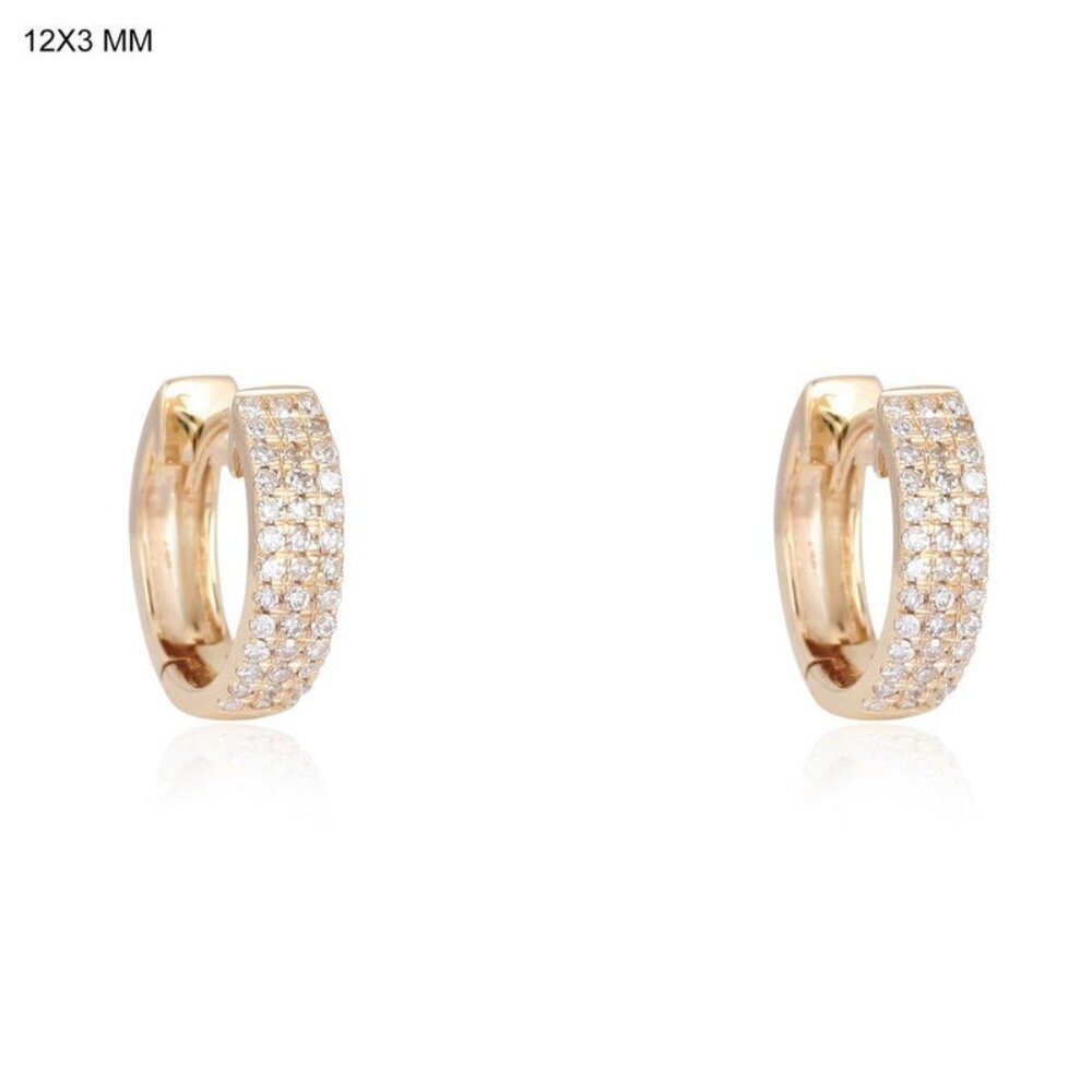 Triple Row Diamond Pavé (or 18k upon request) 14K Yellow Gold Huggie Earrings